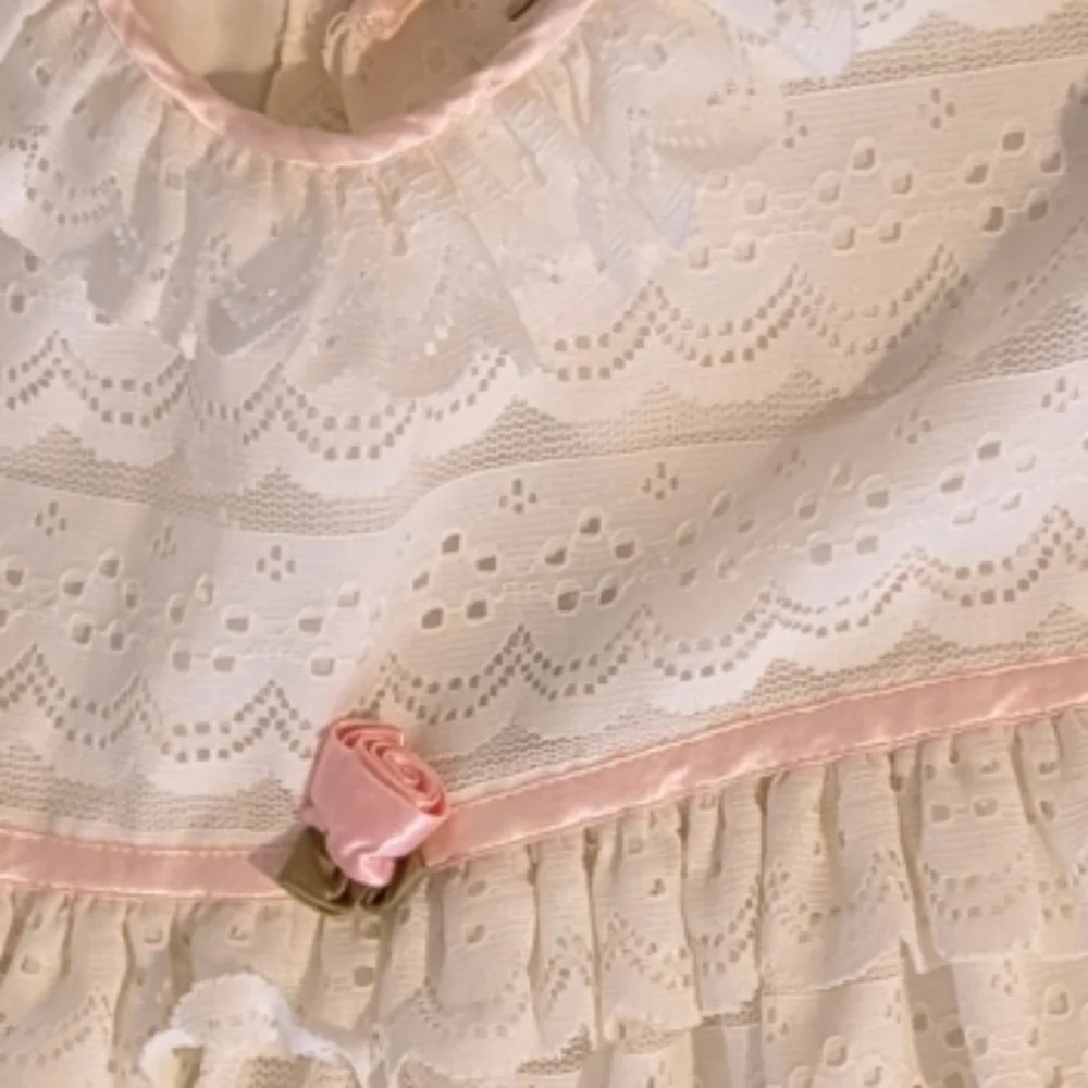 80s Vintage Cinderella union made white Lace Ruffle Satin‎ Girls dress size 5